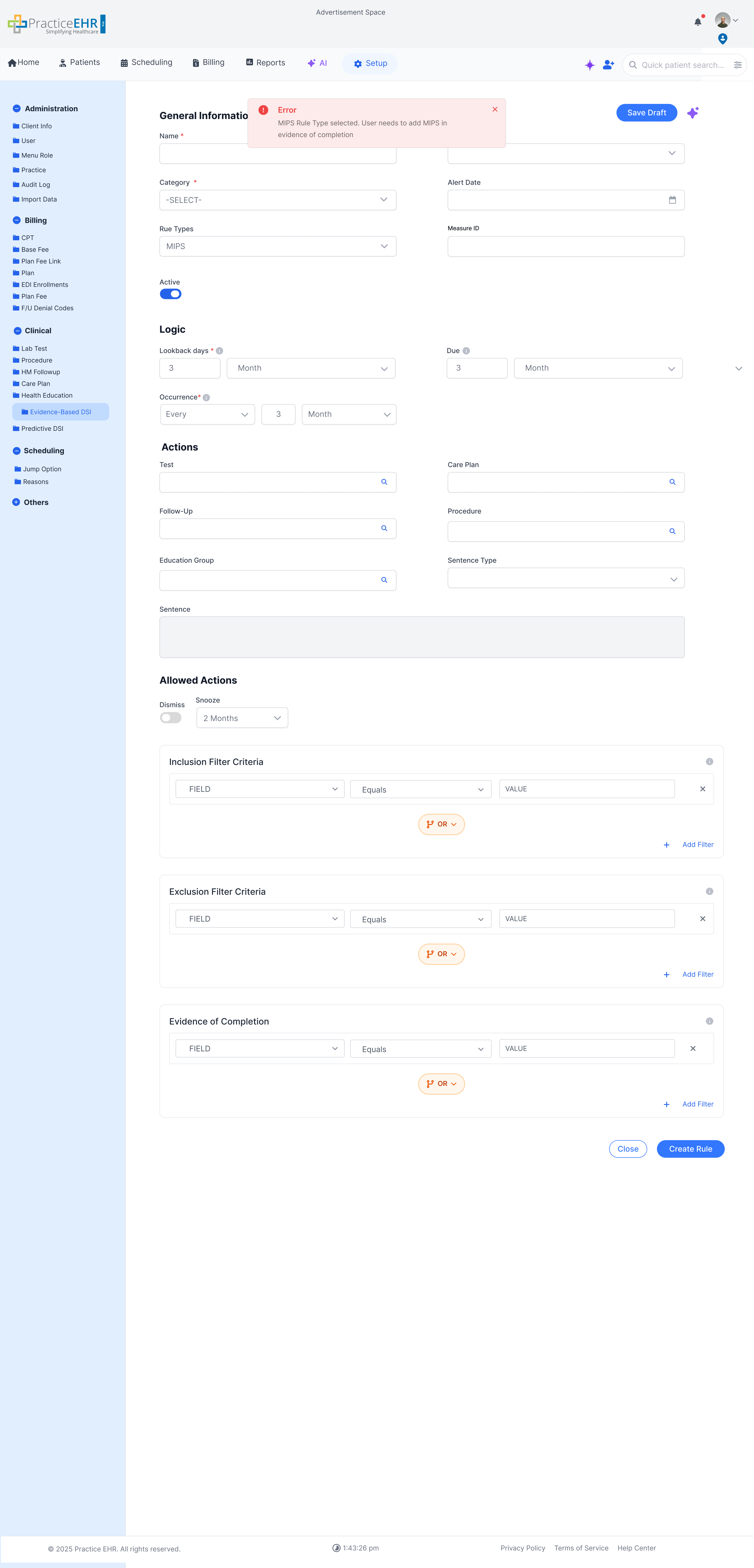 Rule Type Error shown when matching completion type is missing